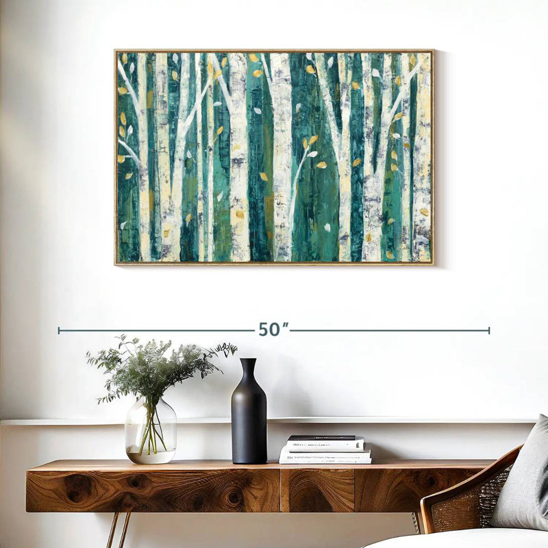 Bouleaux au printemps III, Cadre flottant en bois naturel, 37 po x 25 po