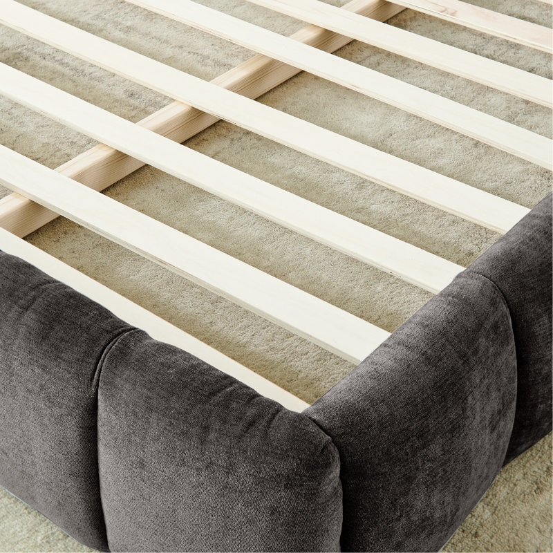 Très grand lit plateforme gris foncé avec un tissu épais, une tête de lit et une expérience de repos confortable, aucun sommier tapissier n'est nécessaire