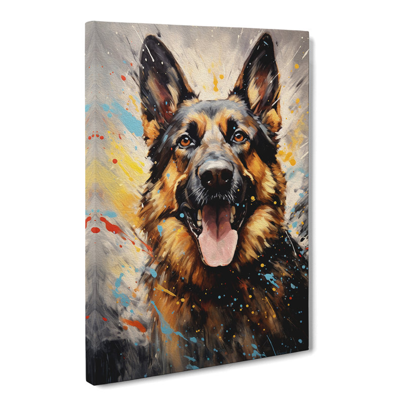 German Shepherd Action Painting - Wrapped Canvas Print
