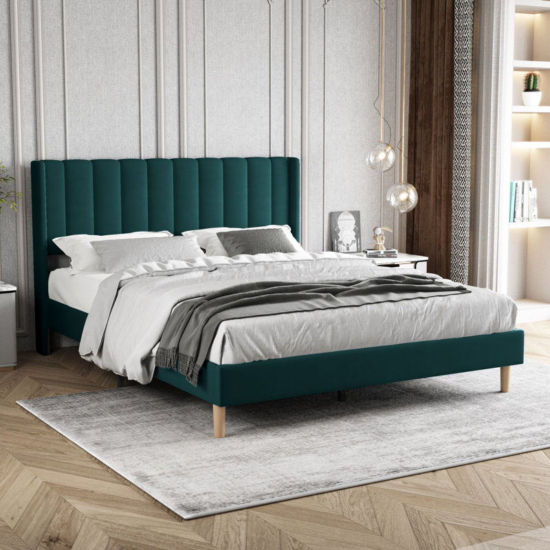 Upholstered Wingback Bed, Queen, Green