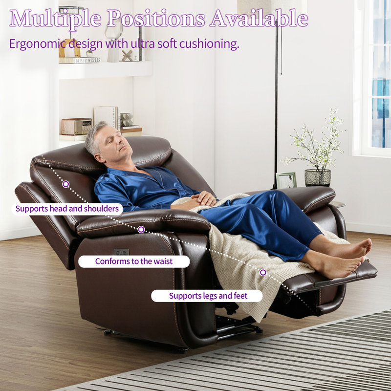 40.6" Wide Modern Diamond Home Theater Recliner With Power Button And USB (Set of 4), Brown Faux Leather