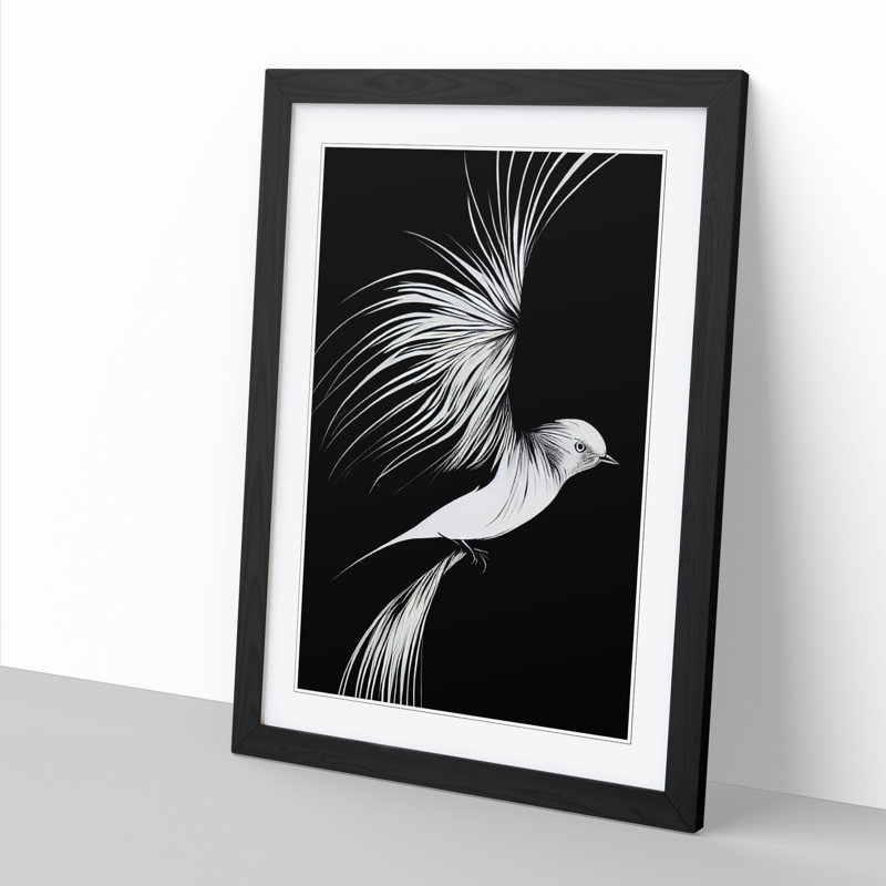 FRM-V0523-240X Bird Gestural - Single Picture Frame Print, 64cm H x 46cm W x 2cm D, Walnut Framed