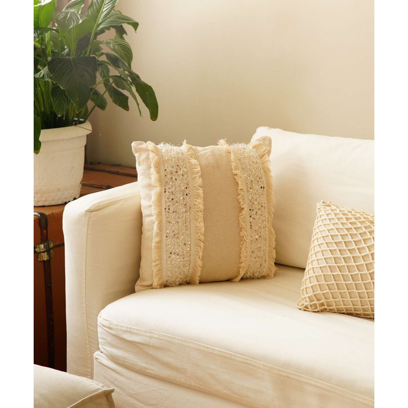 Housse de coussin beige (17 po x 17 po), 85% coton et 15% polyester, lavable à la machine | Tissu doux et durable, parfait pour le décor du salon et de la chambre à coucher | Entretien facile avec programme de lavage à la main