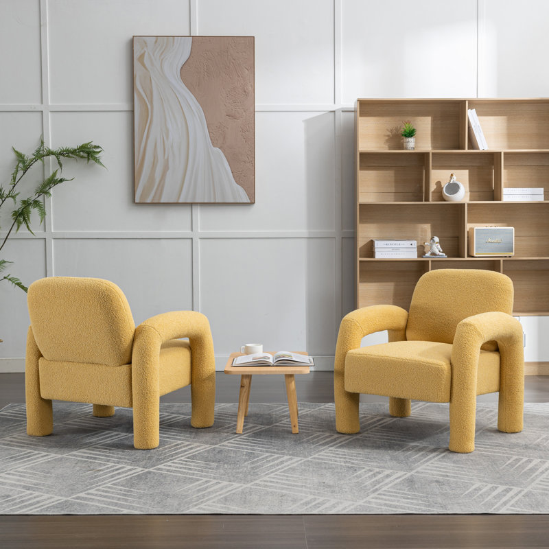 Amrane Upholstered Armchair, Yellow Polyester