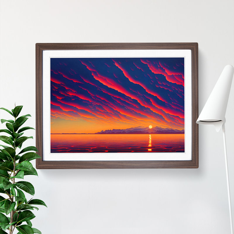 Contemporary Ocean Sunset - Framed Print, 34cm H x 46cm W x 2cm D, Walnut