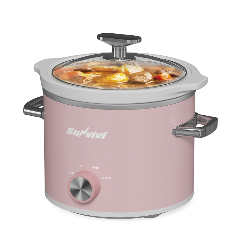 2QT Small Slow Cooker With 3 Heating Settings, Pink