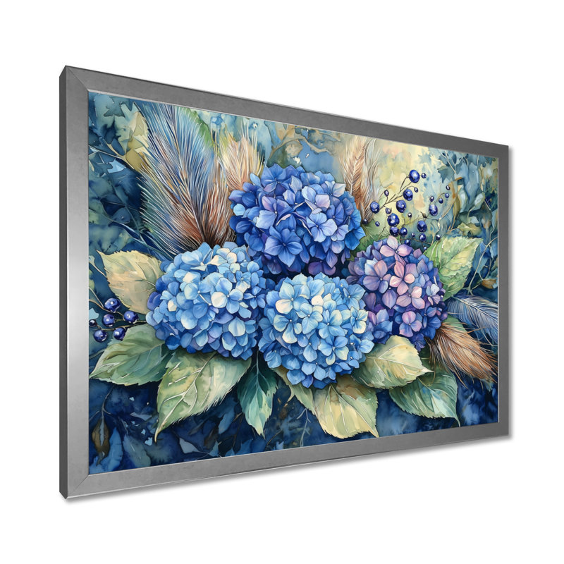 Jangrielle, hortensias et plumes, décor de ferme - hortensia, art mural, Reproduction encadrée d'une seule photo