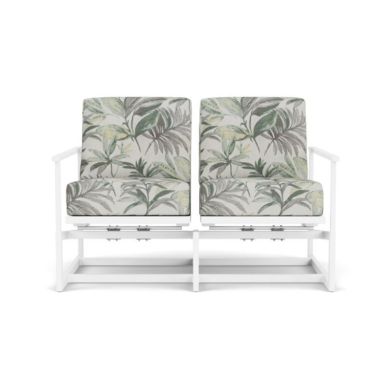 Outdoor Summit Rocker Bench with Cushions, Mink, Calidora Mist, Matte White