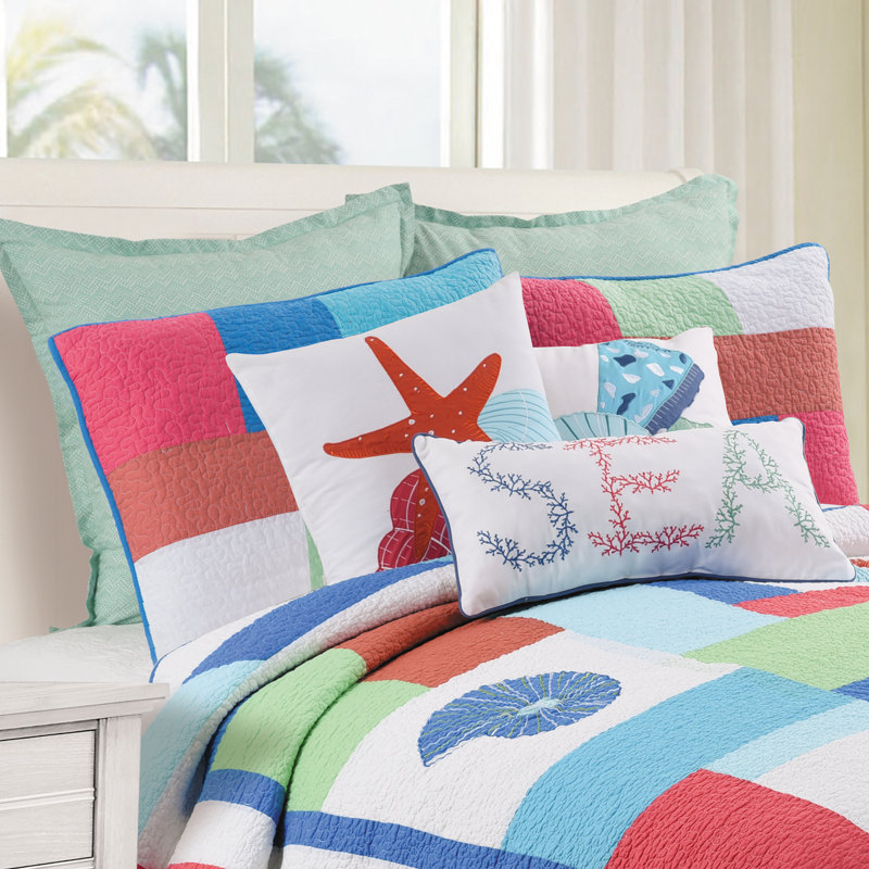 Ensemble de courtepointe réversible Antigua, Courtepointe pour lit simple + 1 taie décorative 