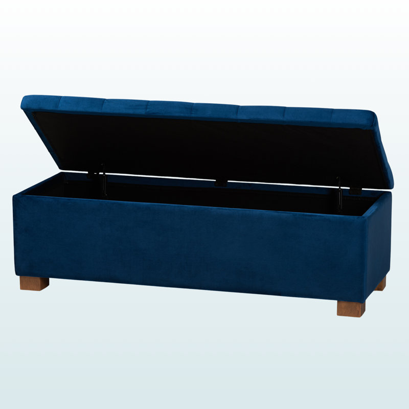 Banc de rangement capitonné en tissu bleu H 15,24 po x l 45,88 po x P 16,6 po Zeller