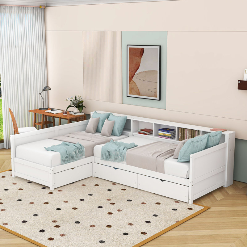 Wooden Daybed with Storage Drawers, White
