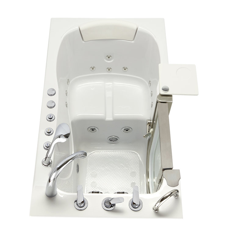 Ella Petite 28"x52" Acrylic Hydro Massage w/ Independent Foot Massage Walk-In Bathtub, 5 Piece Fast Fill Faucet, 2" Dual Drain