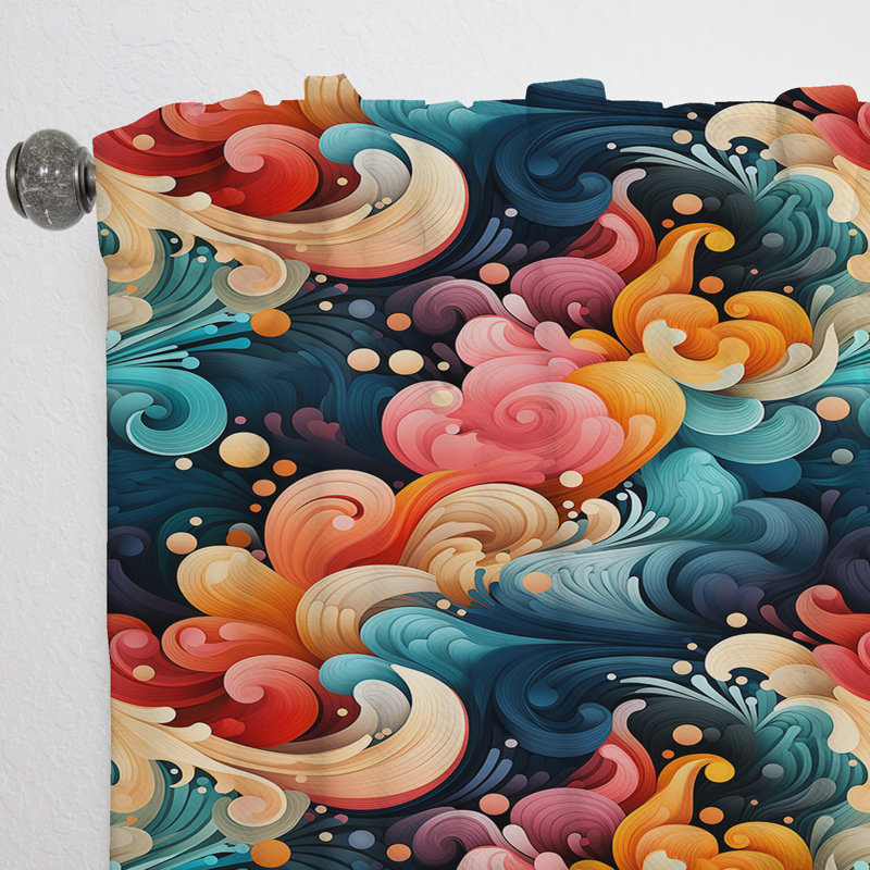 Rideau obscurcissant à motif géométrique bleu sarcelle et orange Enchanted, L 52 po x L 108 po