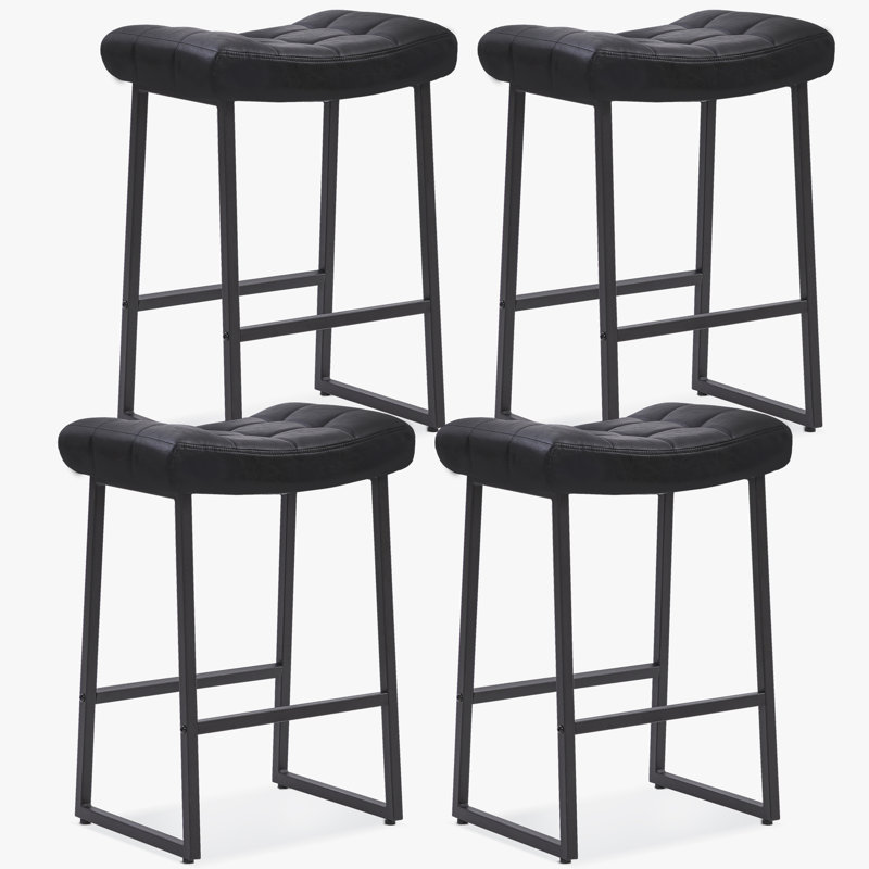 Faux Leather Wide Cushion Bar Stool, Black Seat/Black Frame