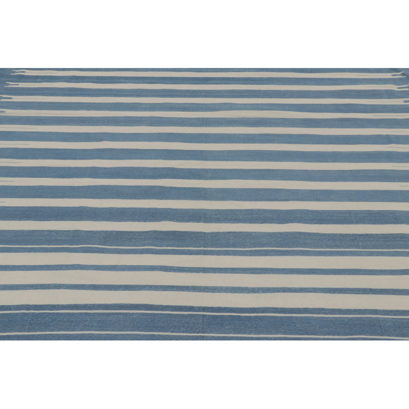Kilim & Flat Weave Hand Woven Dhurrie Cotton Striped Area Rug, Rectangle 6' x 9'