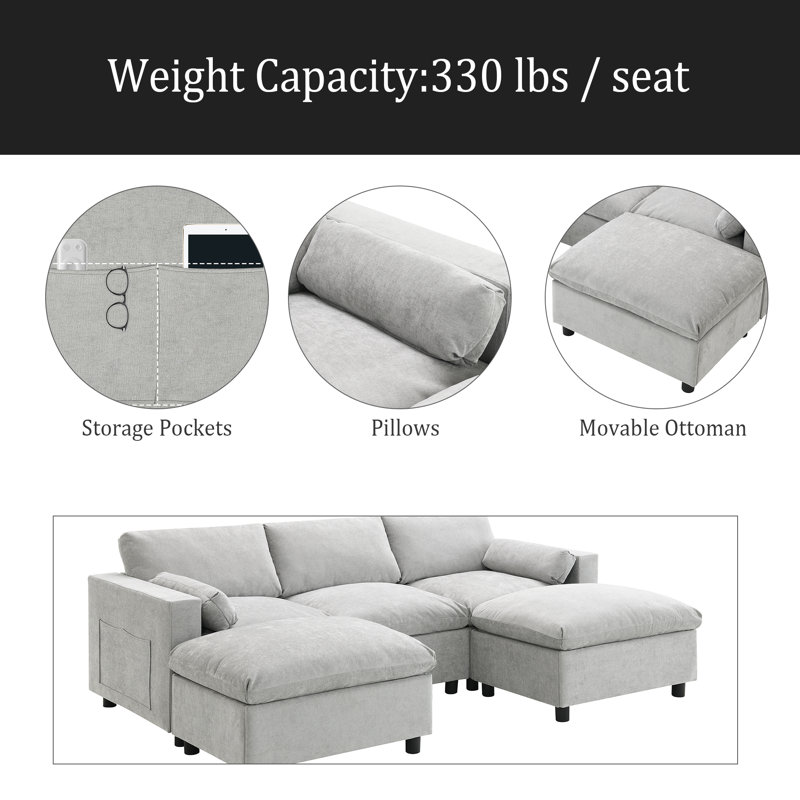 Canapé modulaire Chenille, Chenille gris moyen