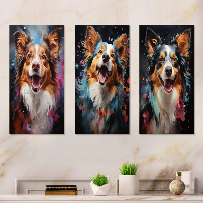 Papillon Prance - ensemble de 3 impressions de chien en métal, H 28 po x l 36 po