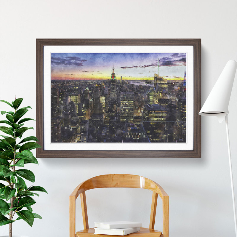 New York Skyline Vol.1 - Picture Frame Graphic Art, Walnut Framed, 36cm H x 48cm W x 2cm D