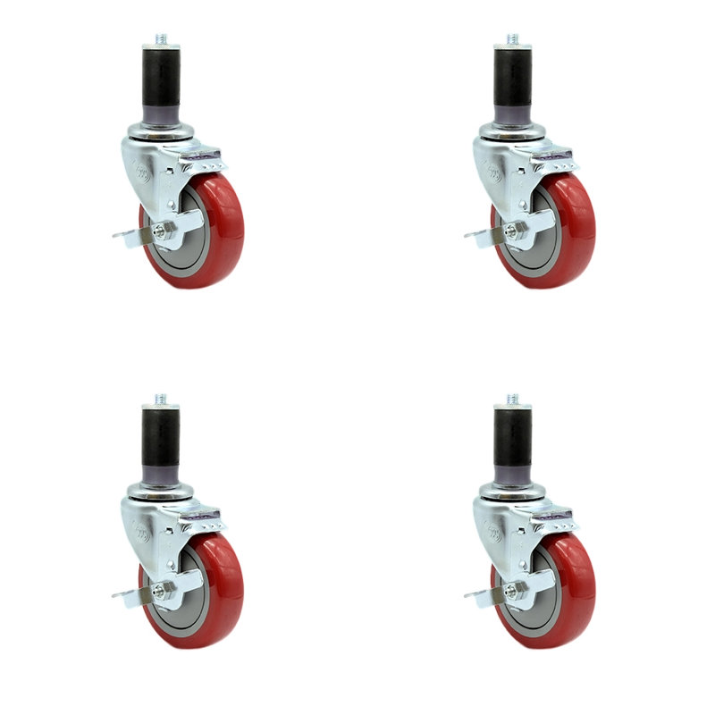 Roulettes extensibles en polyuréthane avec frein, Rouge