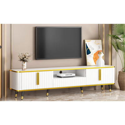 ON-TREND Luxury Minimalism TV Stand With Open Storage Shelf For Tvs Up To 85, Entertainment Center With Cabinets And Drawers, Practical Media Console by Mercer41