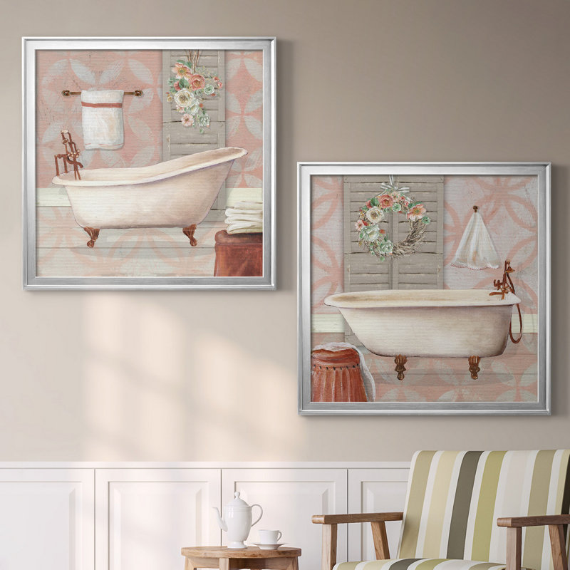 «Blush Bath I», ensemble de 2 reproductions sur toiles tendues, Pas de tapis, H 22,5 po x l 45 po x P 1,5 po