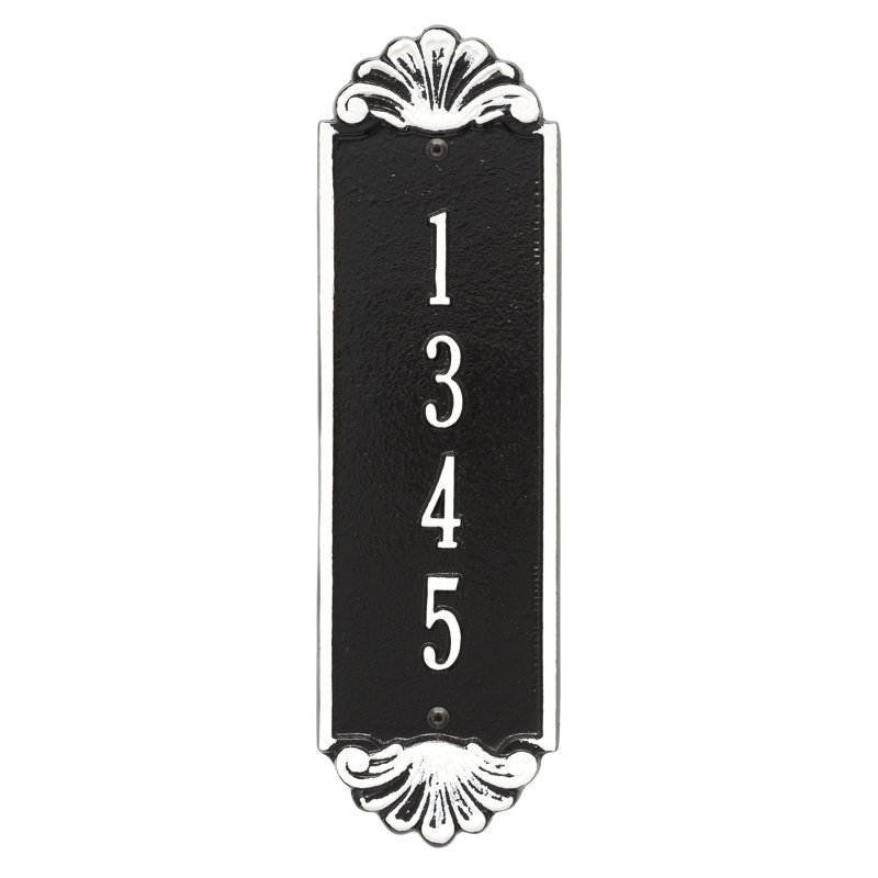Hagen Personalized Vertical 4-Line Wall Address Plaque, Black/White