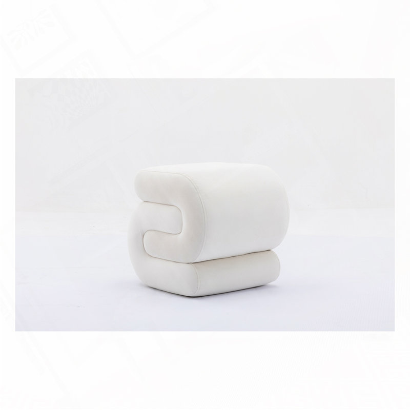 S-shape Ottoman Makeup Stool Footstool, White Velvet