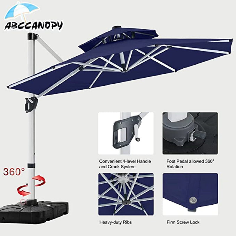 Parasol de patio extérieur en porte-à-faux 9 pi avec pivotement sur 360 °, bleu marine