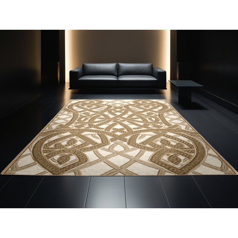 Machine Washable Bemott Classic Trellis Rug in Brown – Beige Binding, 6' Round