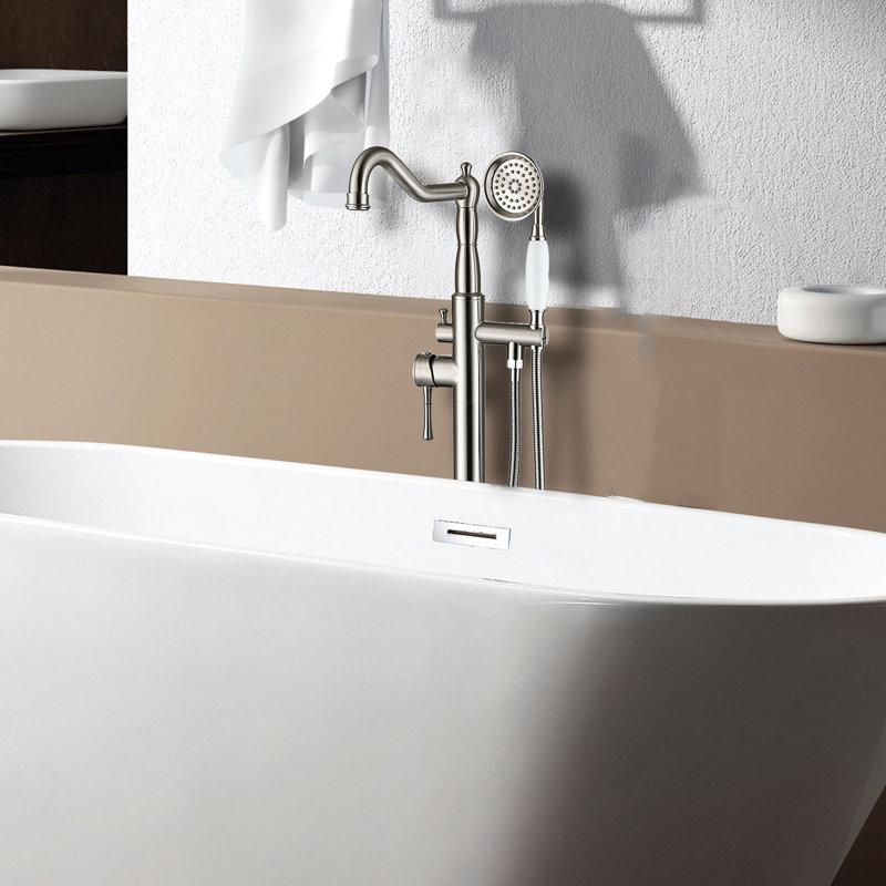 Metal Freestanding Bathtub Faucet With Hand Shower - 6.33 In. Width, Stylish Bathroom Tub Solid Metal, 43.04 Depth Full Body Spray