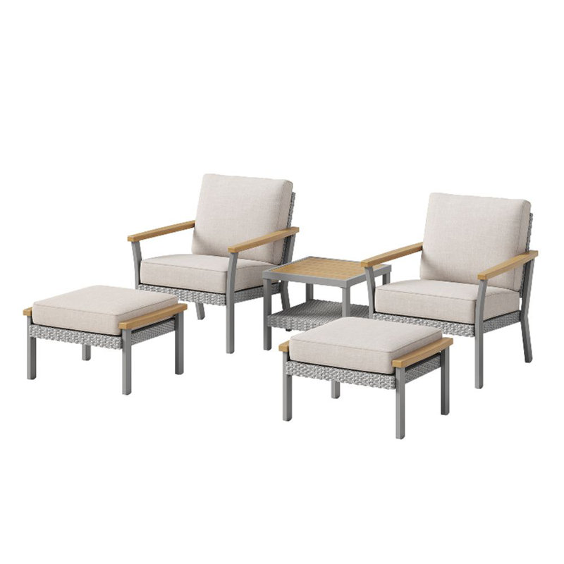 Ensemble de meubles de patio 5 pièces Nordic Hygge, 2 chaises longues, 2 repose-pieds, 1 table basse