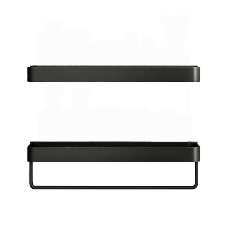 2-Tier Floating Wall Shelf With Removable Hooks, Black