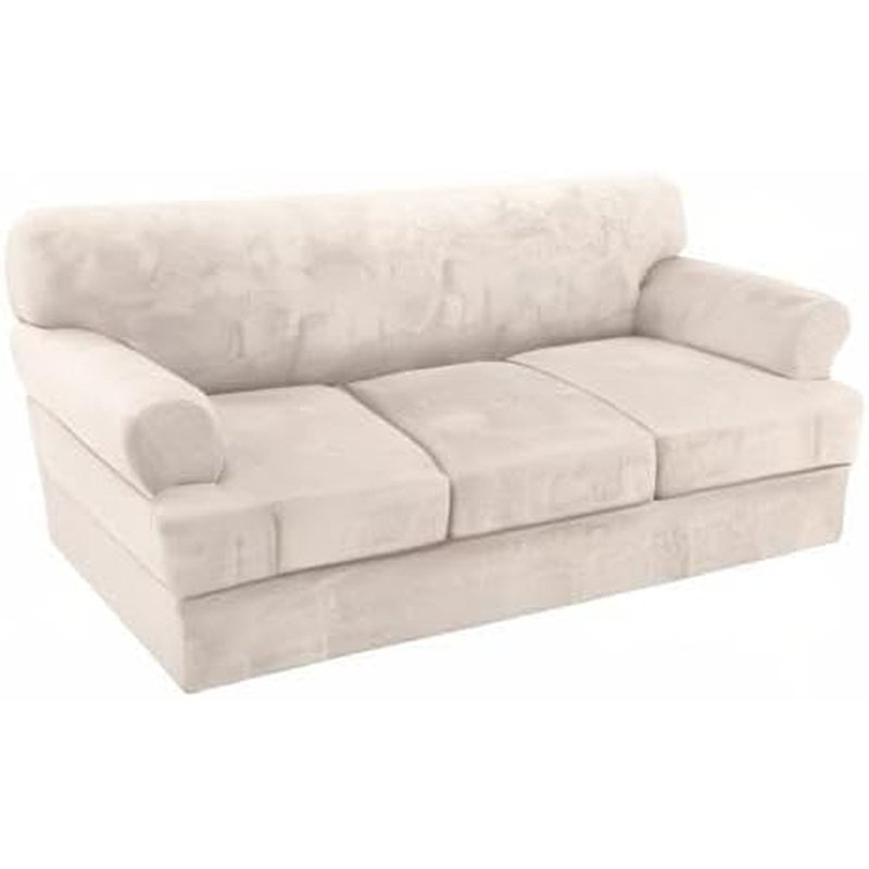 Ensemble de housse pour canapé à coussins en T - Ivoire - Housse de protection pour canapé extensible 4 pièces pour canapé à 3 coussins, comprenant 3 housses de coussin en T individuelles