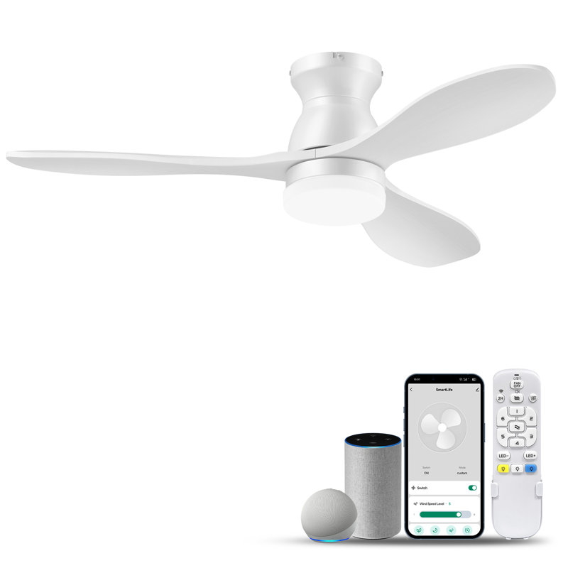 52 in. Smart Outdoor Indoor Gold Flush Mount Ceiling Fan with Lights Remote, Controll by Voice Alexa App, 6-Speed, Gold
