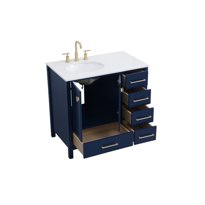 Meuble-lavabo simple 36 po avec plateau en marbre Hines, Bleu