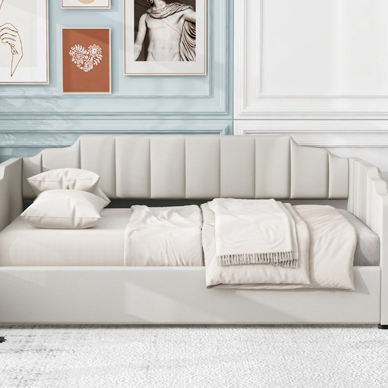 Upholstered Daybed With Underneath Storage, (Daybed), Beige, Full
