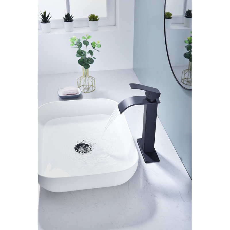 Matte Black Bathroom Sink Faucet With Waterfall Spout, Single Handle Design For Seamless Water Control, Composed Of Stainless Steel Vanity Spout In Black, Built A Fixture