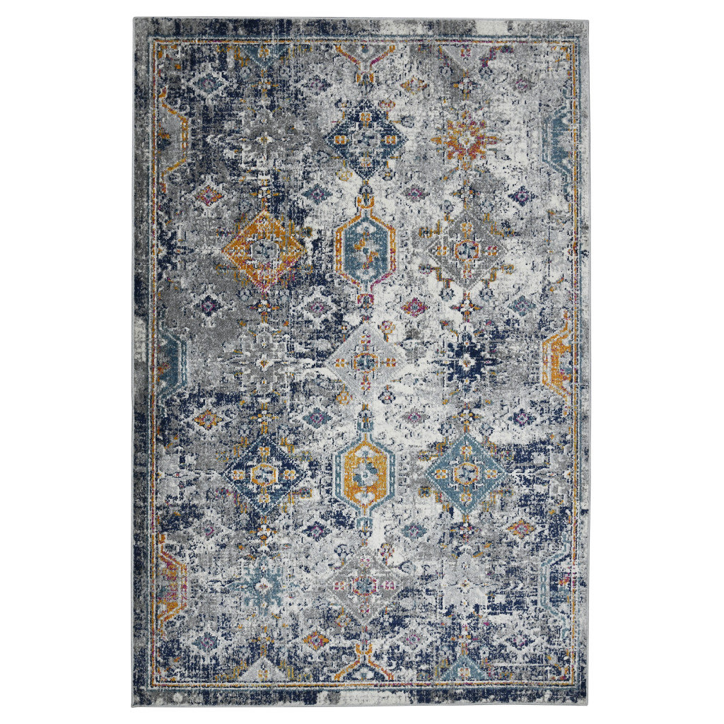 Orren Ellis 8' X 11' Blue Gray And Rust Area Rug | Wayfair