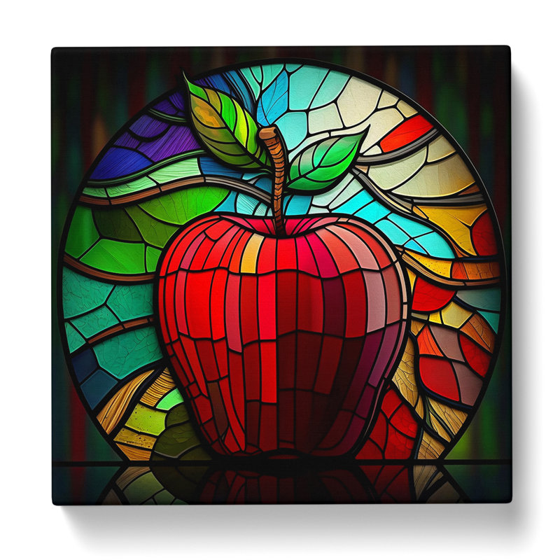 Apple Stained Glass Effect - Wrapped Canvas - Framed Print, 35cm H x 35cm W x 3cm D