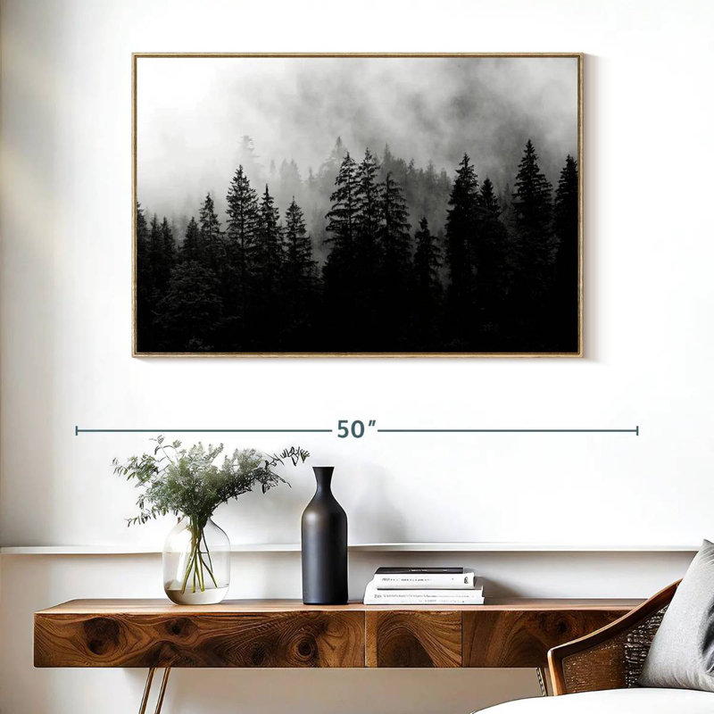 Silhouette matin brumeux, Cadre flottant en bois naturel, 40 po x 27 po