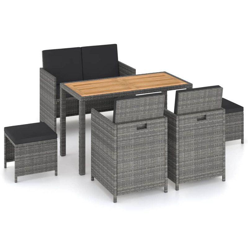 Rectangular 6 - Person Dining Set with Cushions, Black, Black