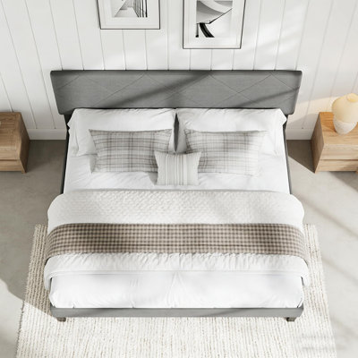Gray Full Size Bed Frame with Upholstered Headboard, Platform Bed with Wooden Slat Support, Easy Assembly, No Box Spring Needed & Noise Free