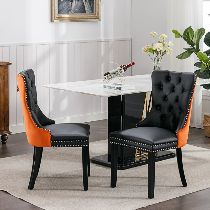 Chaises capitonnées Allena , Noir, Polyuréthane noir / orange, 2