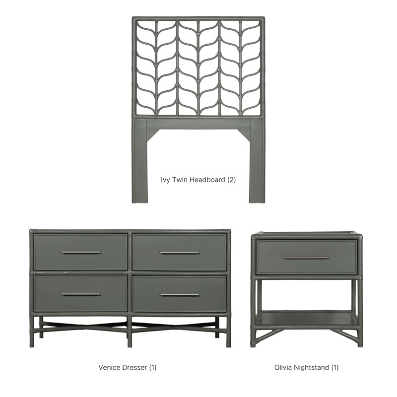 Ivy Four Piece Bedroom Set, Light Blue, Twin, 4 Pcs: 2 Headboards, Dresser, Nightstand