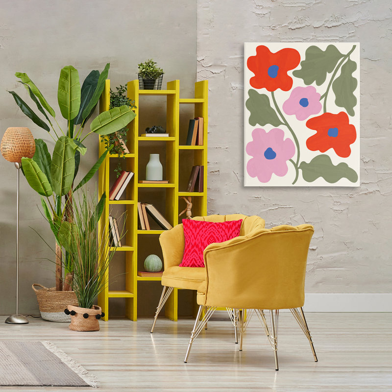 Art mural rouge et rose sur toile "Bold Flowers" par Aralma, H 40 po x l 30 po