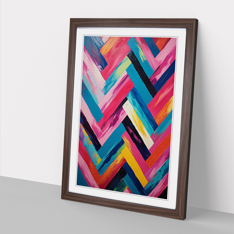 Chevrons Action - Single Picture Frame Print on Wood, Walnut Framed, 64cm H x 46cm W x 2cm D