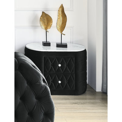 Table de chevet pour chambre Anthonette - plateau en faux marbre, 2 tiroirs, style contemporain 2, design cristal