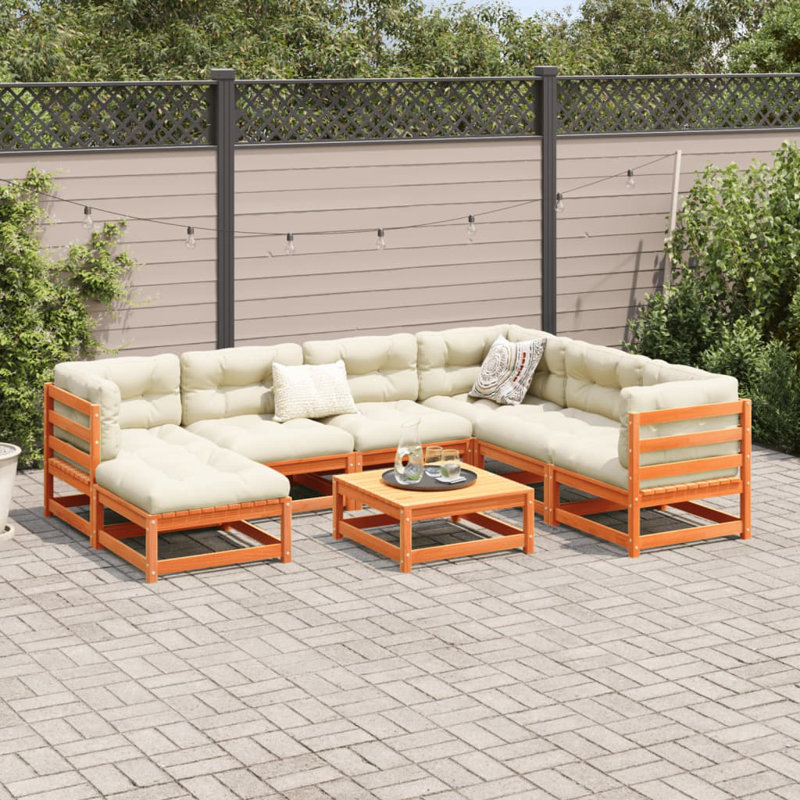 Ensemble de canapé de patio avec coussins 8 pièces Red Barrel Studio®, Crème, crème, Brun cire
