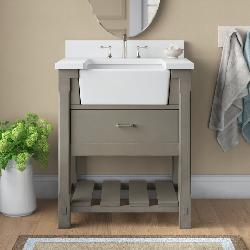 Weathered Gray 30'' Single Bathroom Vanity with Quartz Top