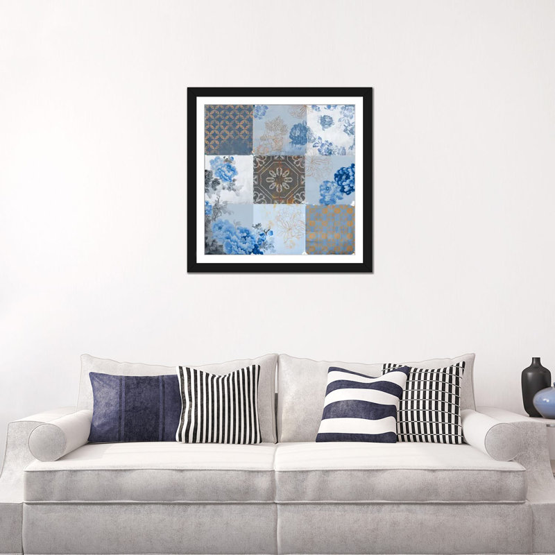 «Deft Blue», impression sur toile, H 16 po x l 16 po x P 1 po, Papier d'art encadré noir, Blanc